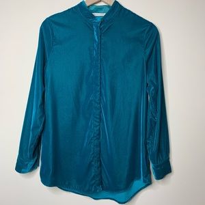 Soft Surroundings Teal Velvet Button Front Shirt